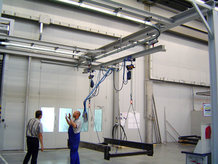 Overhead Monorail System with shifting bridge in a painting plant with pneumatic swivels